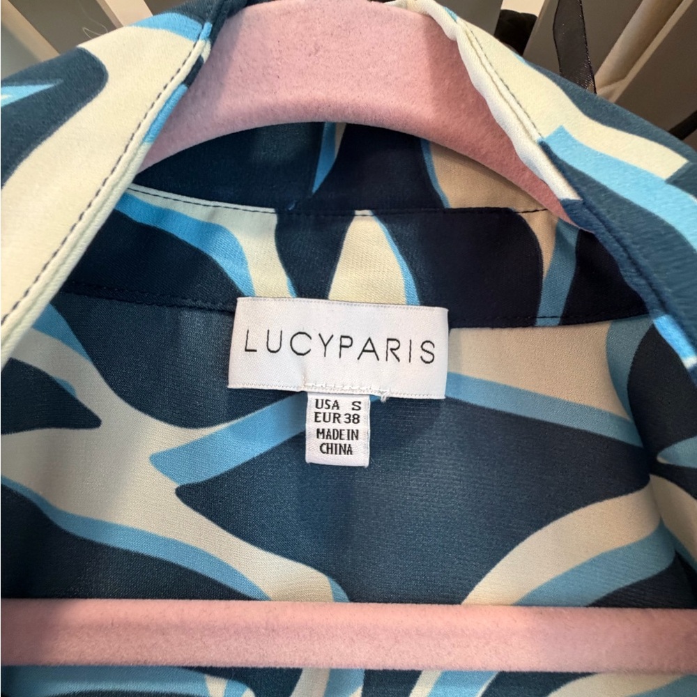 Lucy Paris Abstract Blue and Cream Top and Pant set.